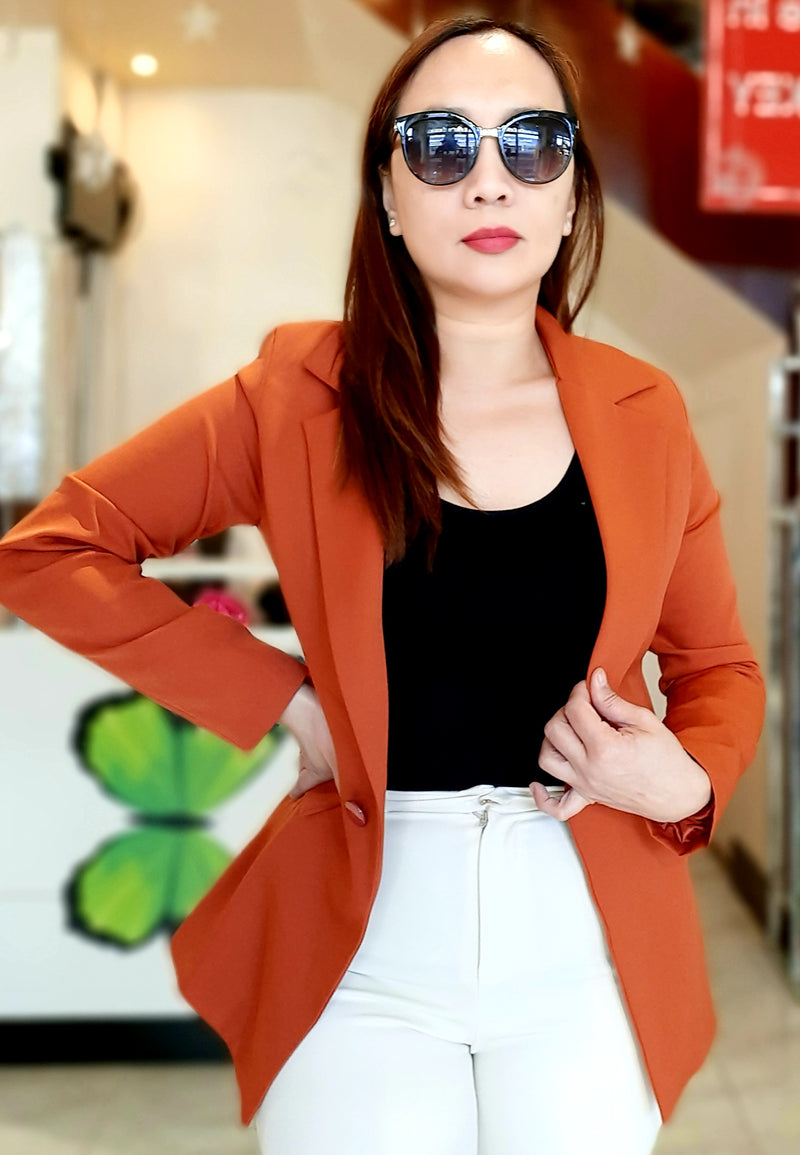 Dark Orange 1-Buttoned Plain Formal Blazer