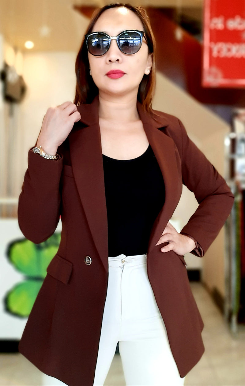 Brown 1-Buttoned Plain Formal Blazer