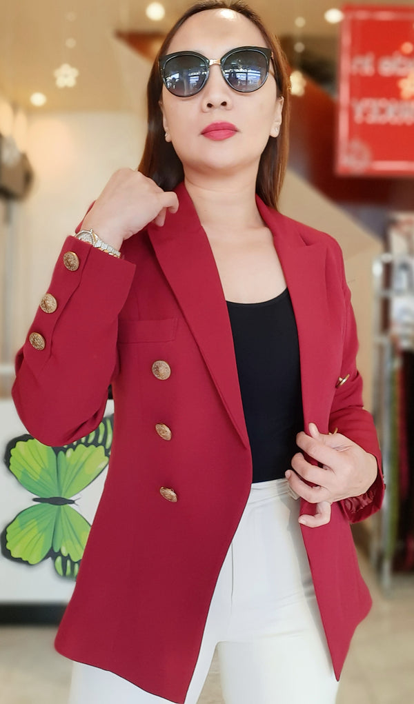 Maroon 6-Buttoned Plain Formal Blazer