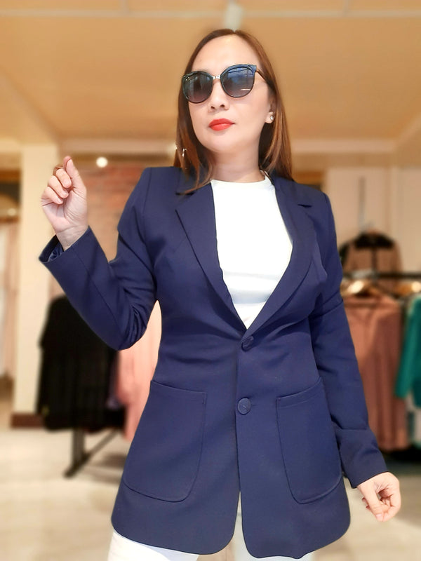 Blue 2-Buttoned Pocket Plain Formal Blazer