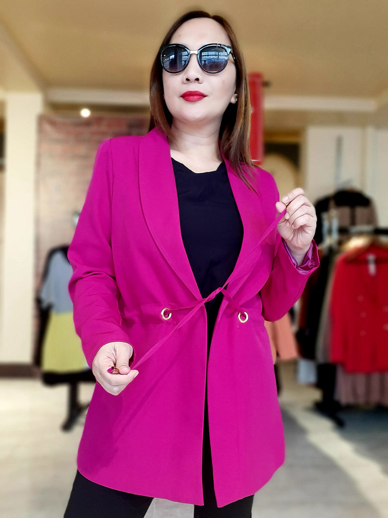 Purple Plain Ribbon Waist Formal Blazer