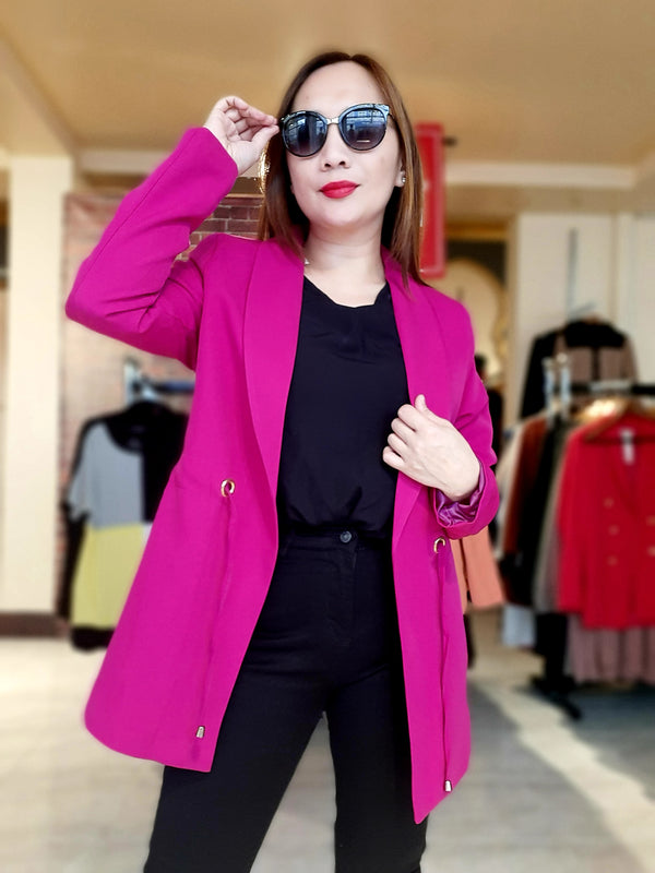 Purple Plain Ribbon Waist Formal Blazer