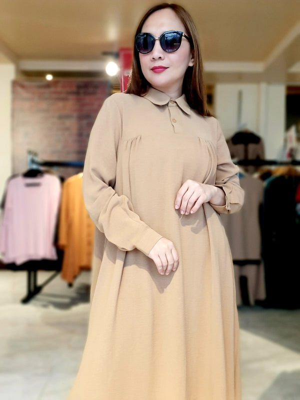 Brown Collar Long Tunic and Pants Takim Set