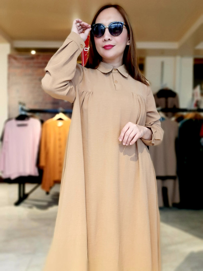 Brown Collar Long Tunic and Pants Takim Set