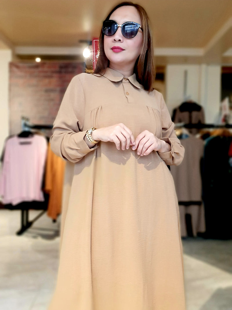 Brown Collar Long Tunic and Pants Takim Set