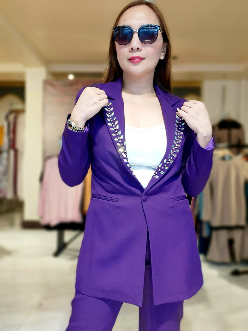 Purple V-Collar Stone Formal Takim Suit