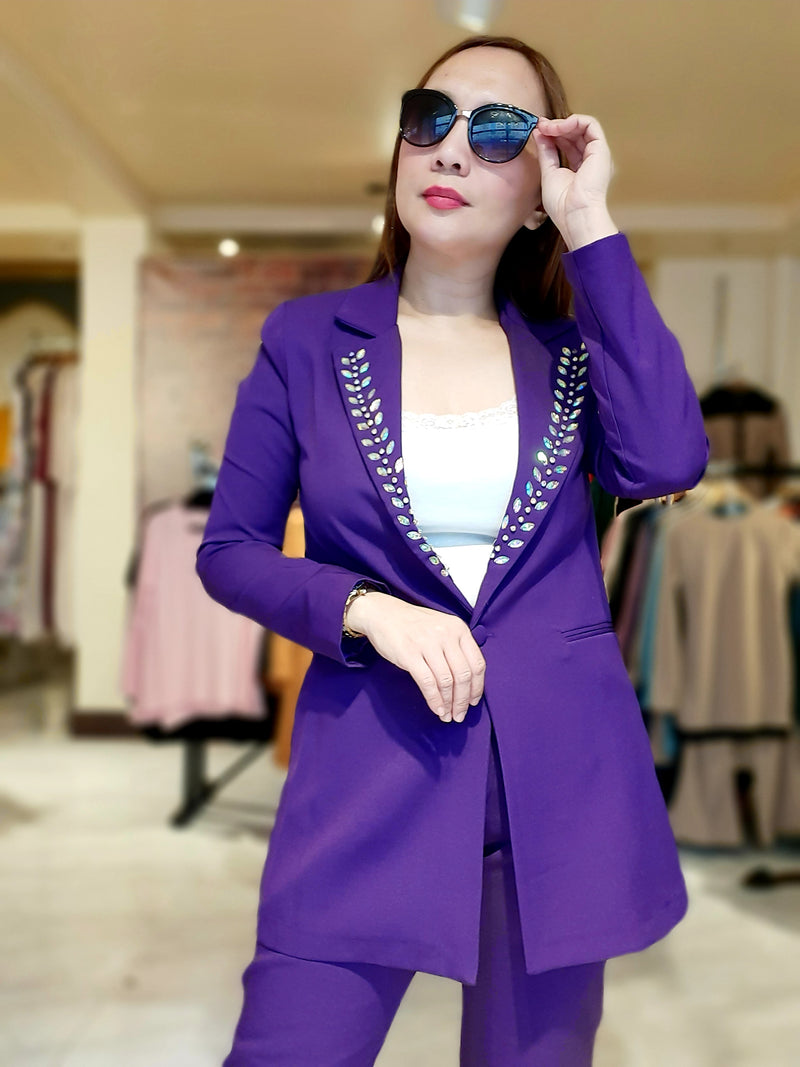 Purple V-Collar Stone Formal Takim Suit