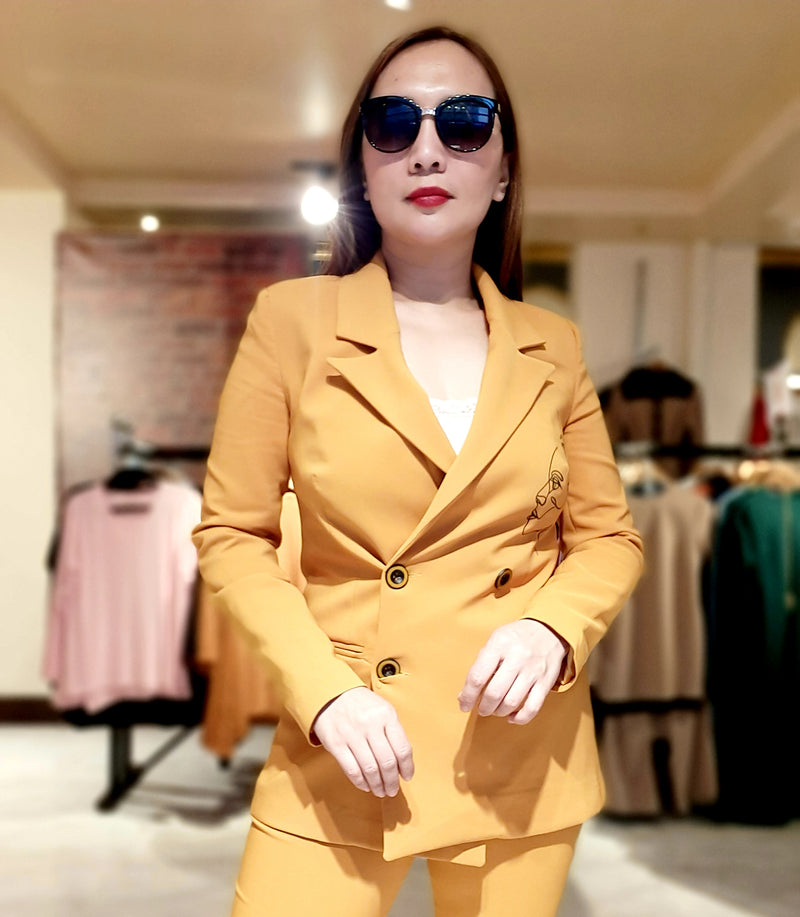 Yellow Graphic Formal Takim Suit