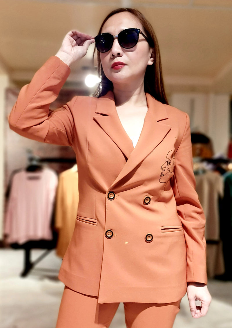 Orange Graphic Formal Takim Suit