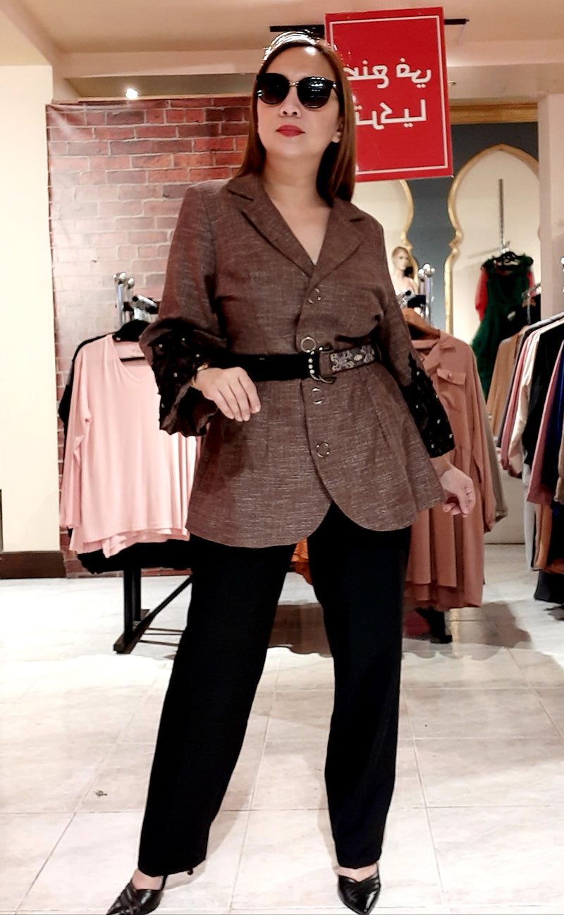 Brown Belted Formal Takim Suit