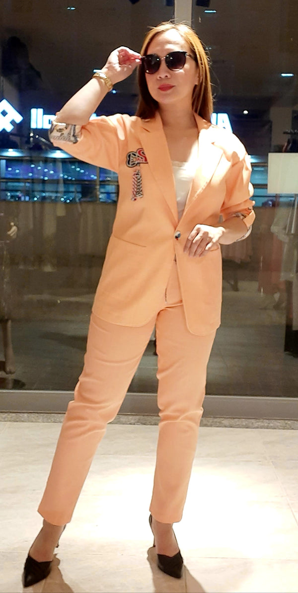 Orange Paches Formal Takim Suit