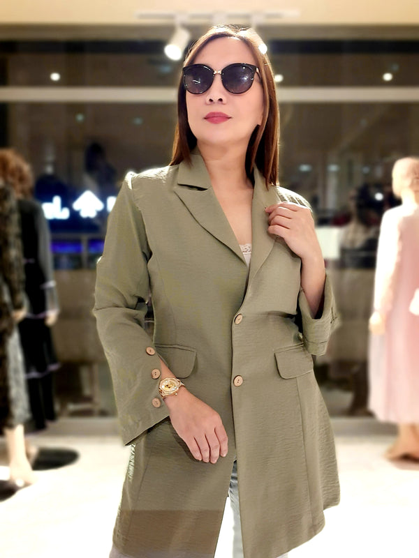 Green 2-Buttoned Hand Slit Formal Blazer