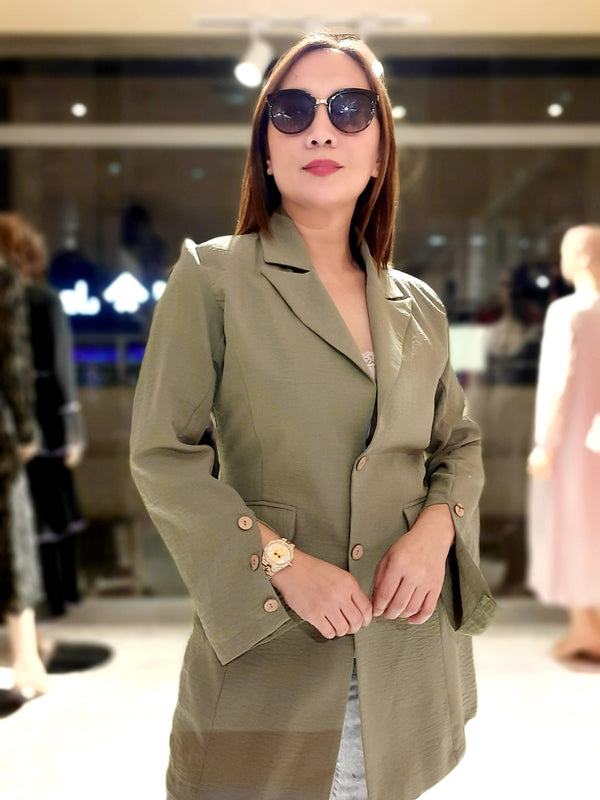 Green 2-Buttoned Hand Slit Formal Blazer