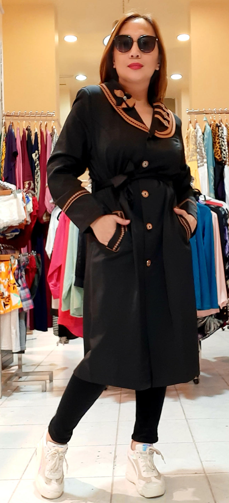 Black Short Belted Dress Abaya