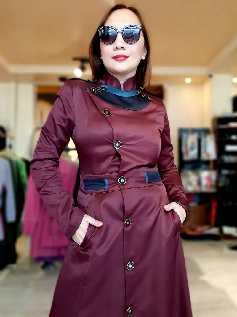 Maroon Buttoned Long Dress Abaya