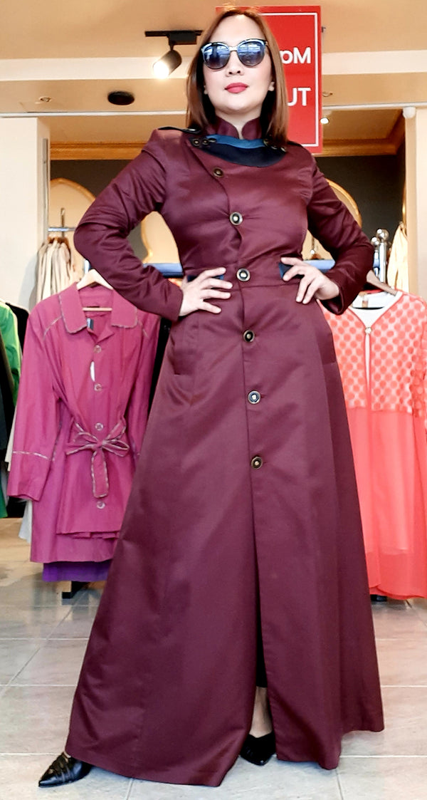 Maroon Buttoned Long Dress Abaya