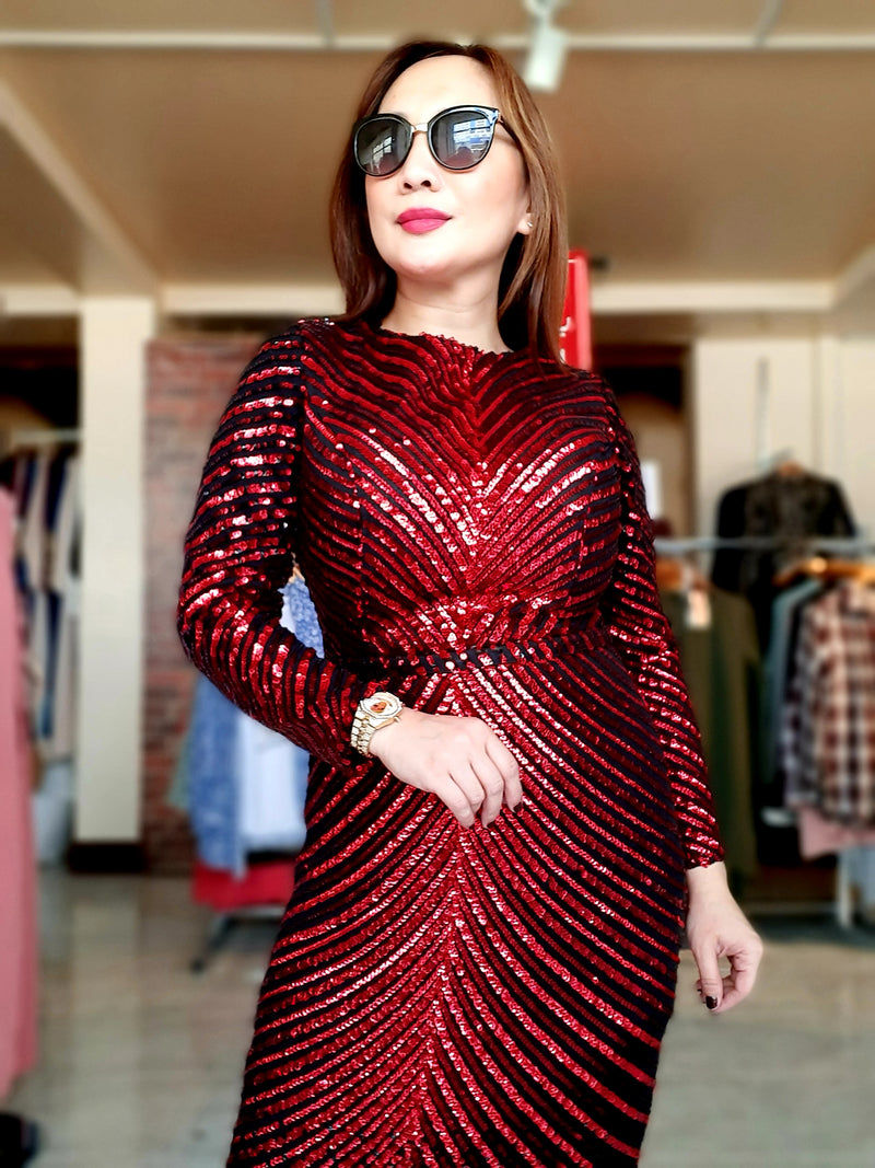 Red Sequin Mermaid Cut Party Dress