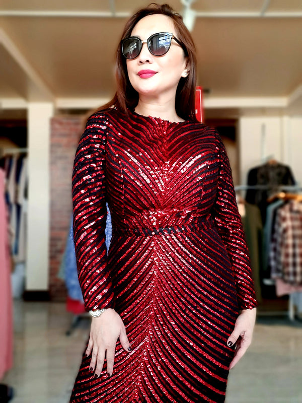 Red Sequin Mermaid Cut Party Dress