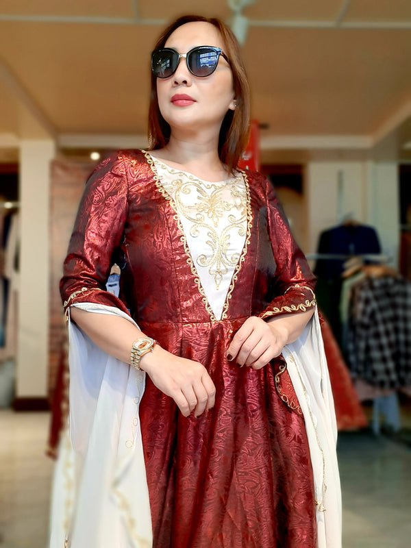 Maroon "Sultana" Kaftan Long Party Dress