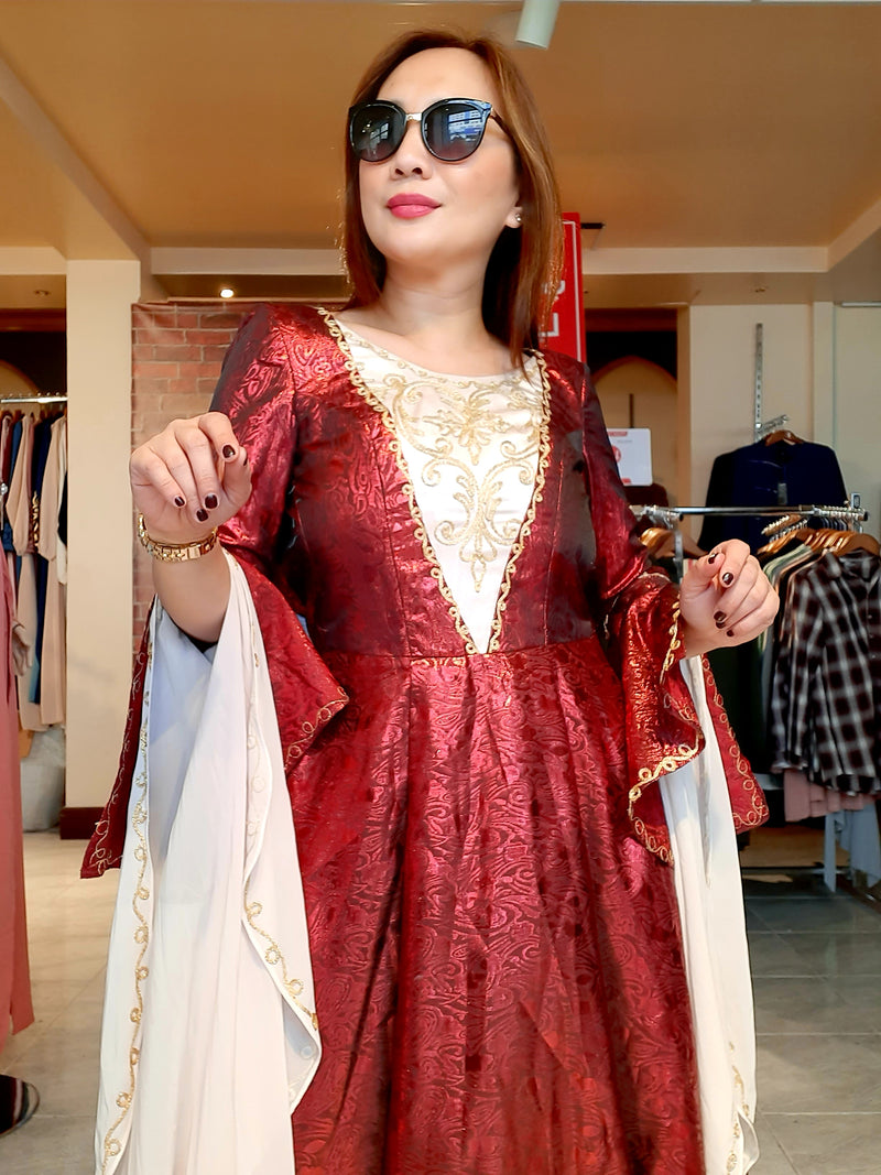 Maroon "Sultana" Kaftan Long Party Dress