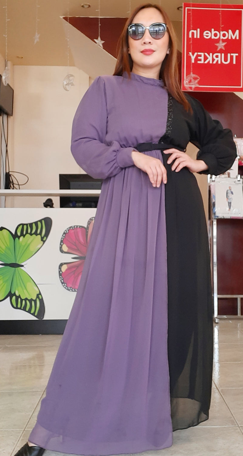 Two Tone Purple Black Long Dress