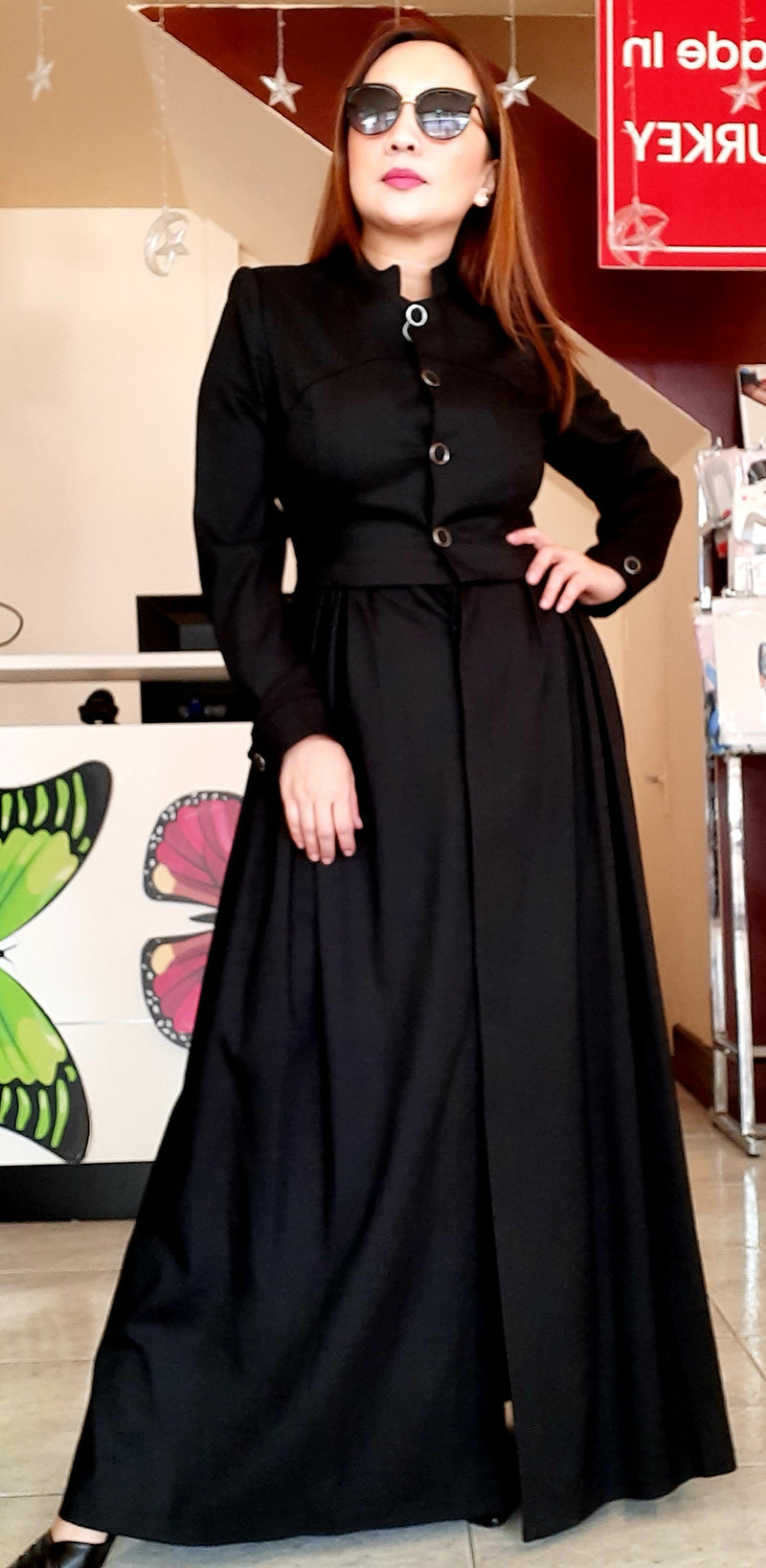 Black Buttoned Long Dress Abaya