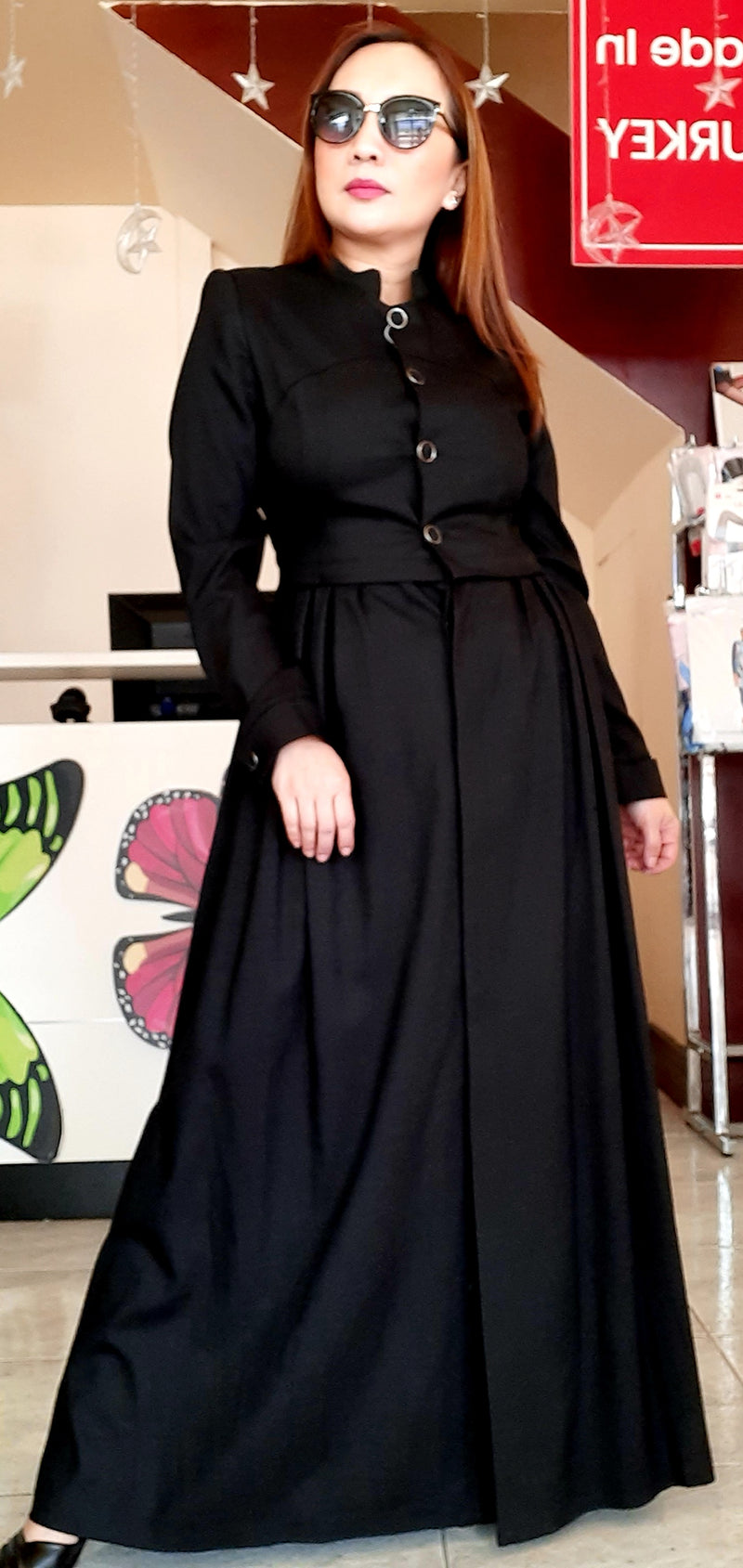 Black Buttoned Long Dress Abaya