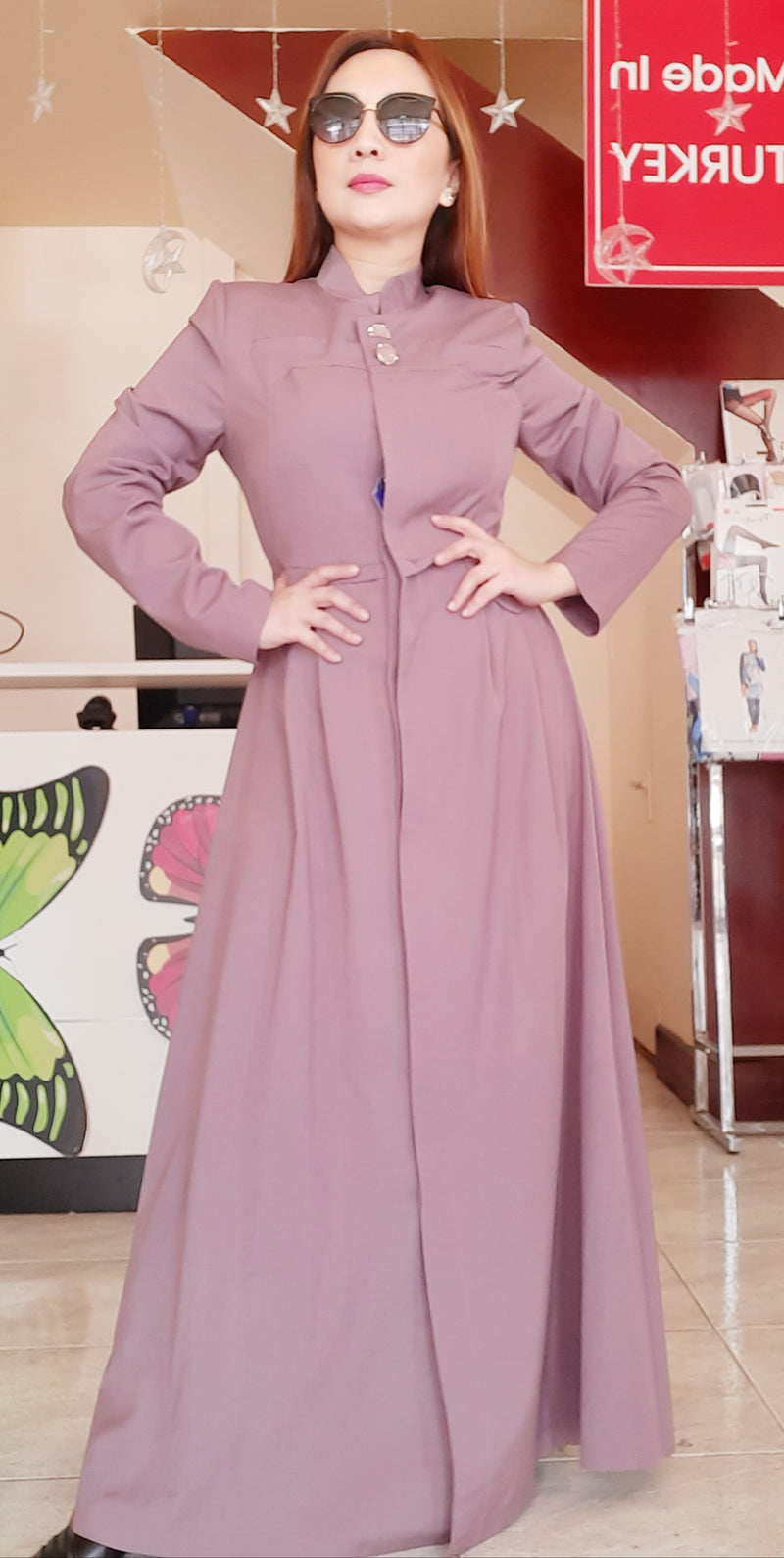 Purple Buttoned Long Dress Abaya