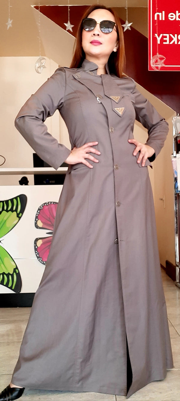 Grey Buttoned Long Dress Abaya