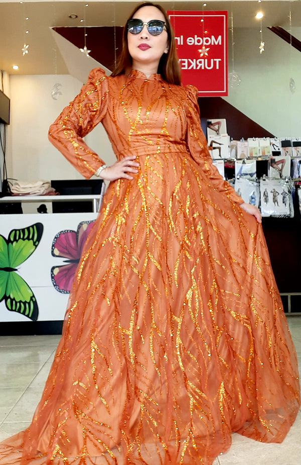Orange Glittery Party Dress