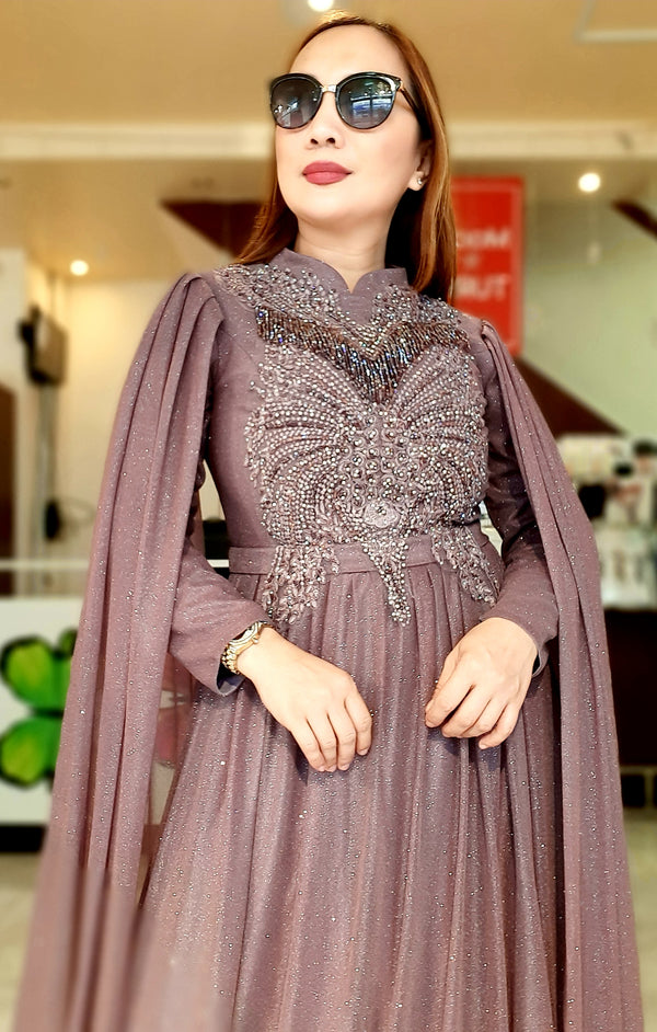 Purple Shimmer with Stone Design Long Party Dress