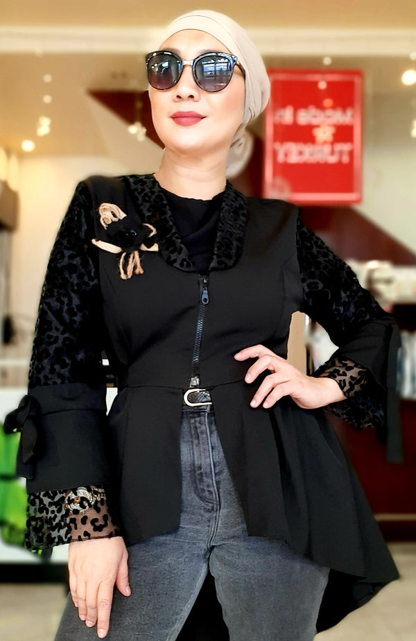 Black Zippered Long back Blouse