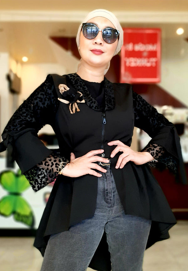 Black Zippered Long back Blouse