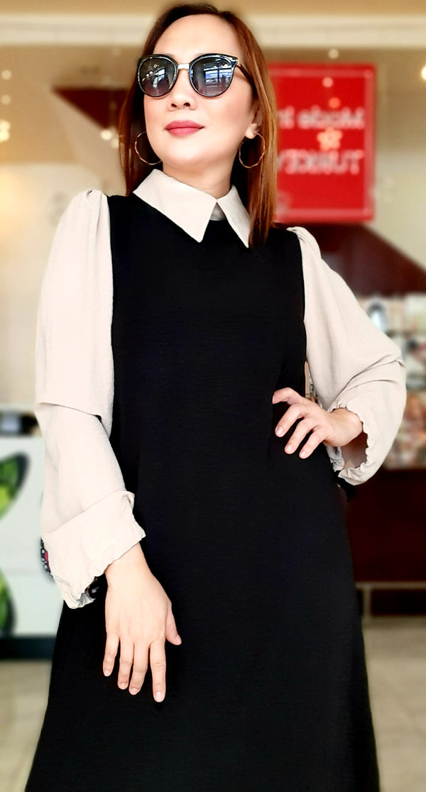 Black Plain Collar Long Dress