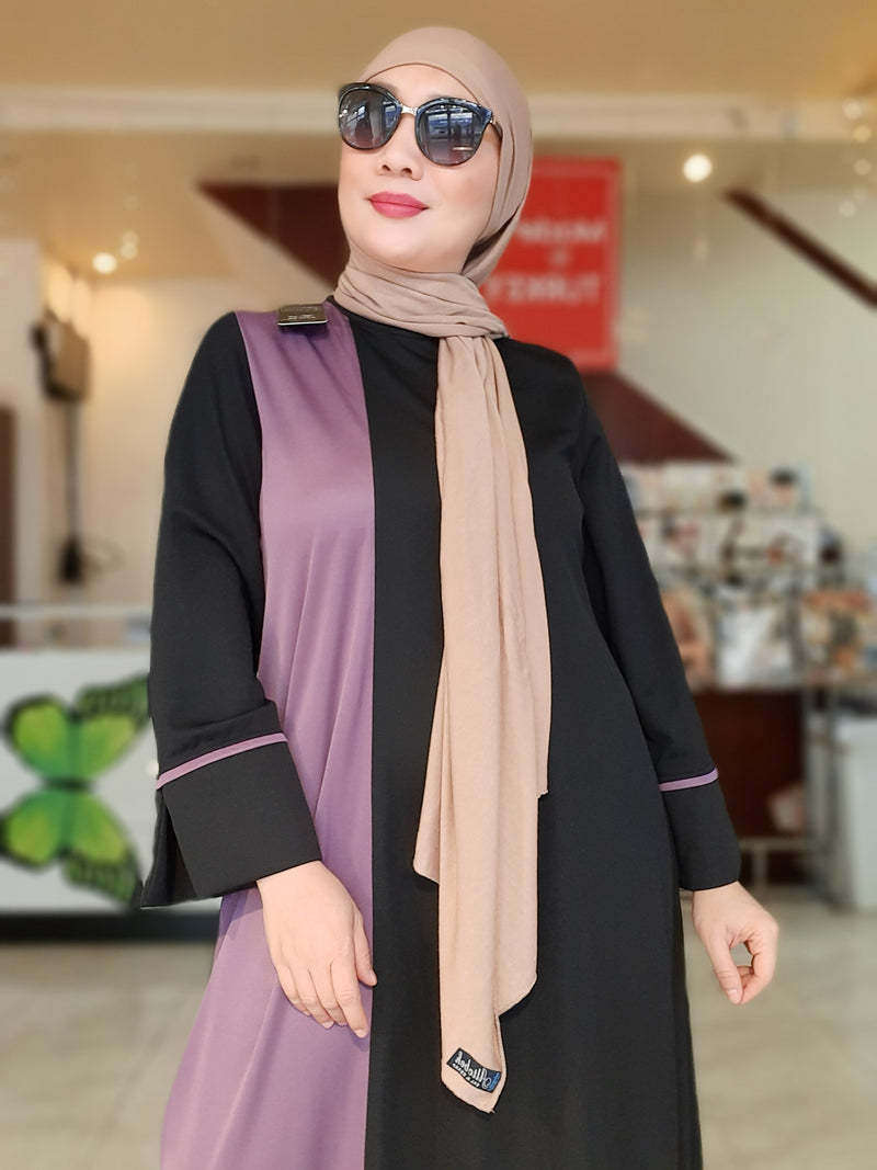 Purple Black Plain Long Dress Abaya