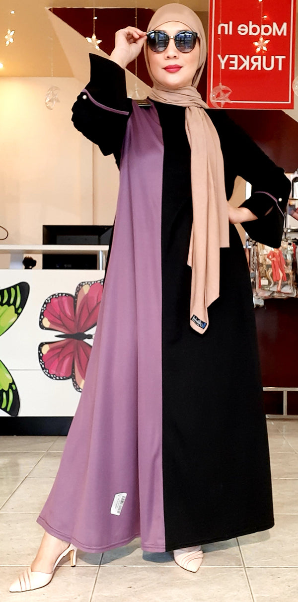 Purple Black Plain Long Dress Abaya