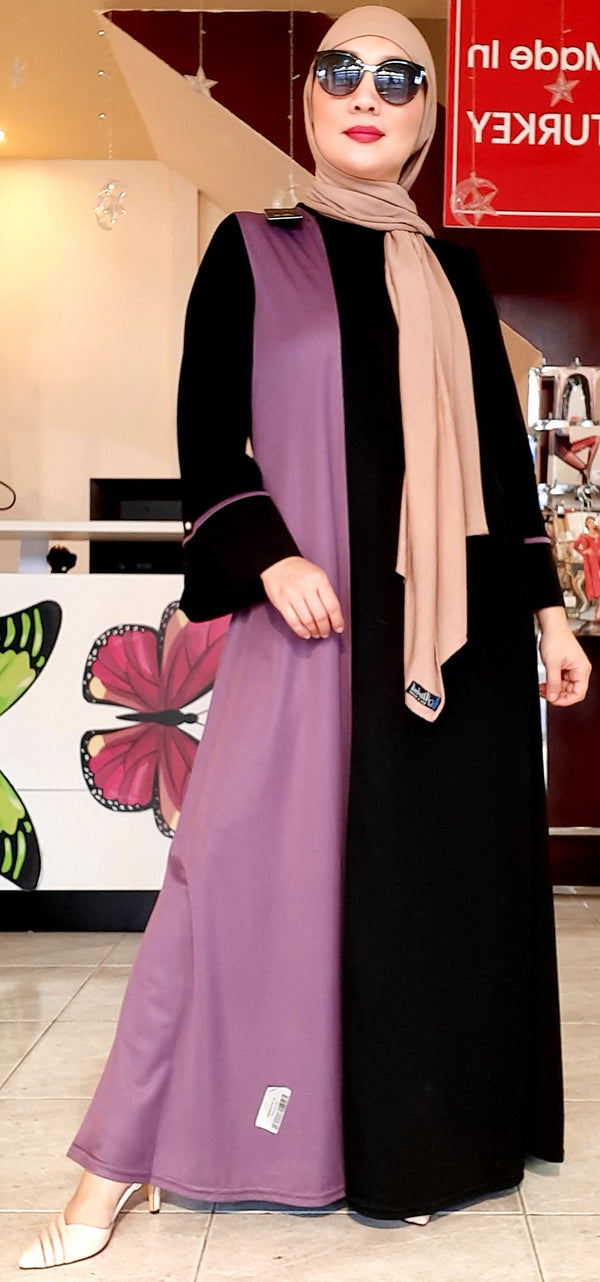 Purple Black Plain Long Dress Abaya
