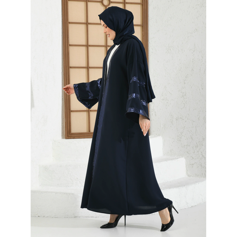 Blue Plain Long Dress Abaya