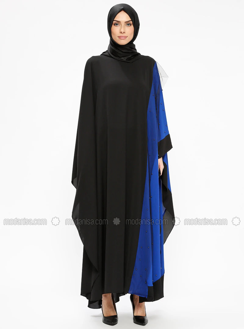 Two Tone Blue Black Poncho Long Dress Abaya