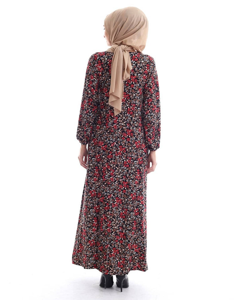 Red Ditsy Floral Long Dress