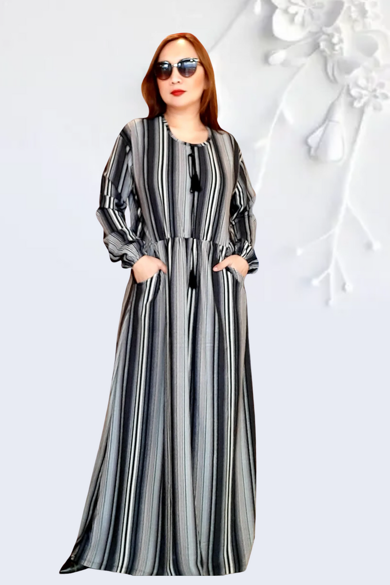 Grey Striped Long Dress