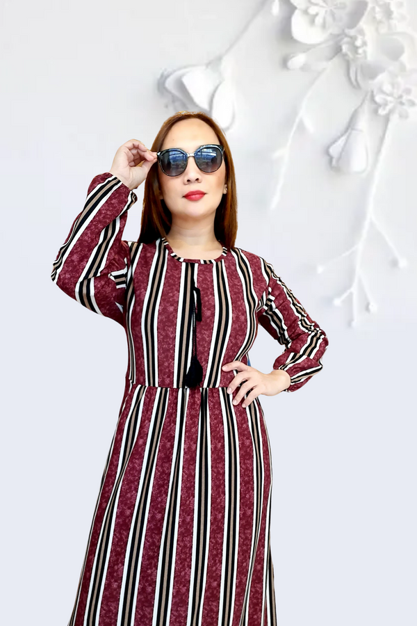 Maroon Striped Long Dress