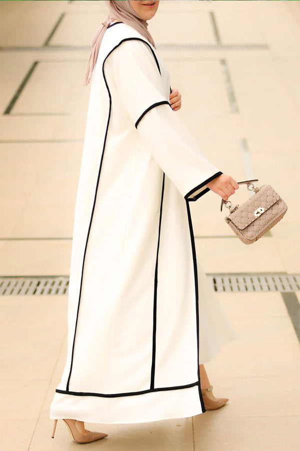 White Plain with Black Line Long Dress Abaya
