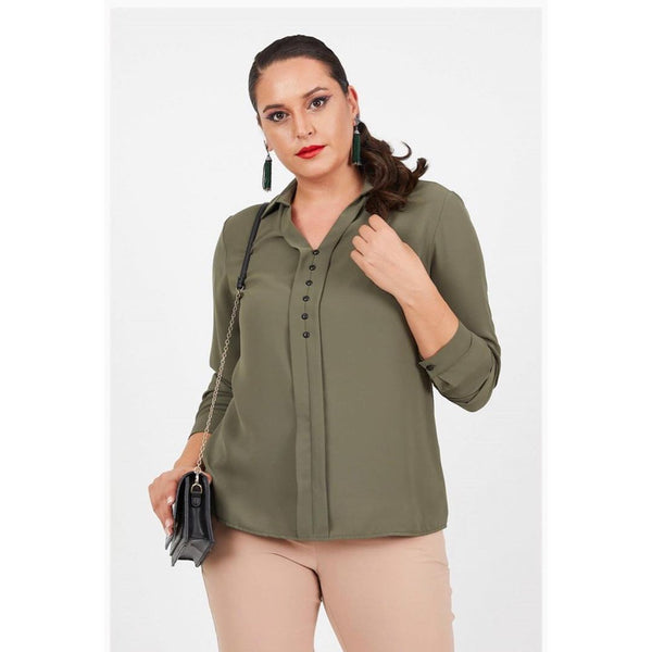 Green Collar Long Sleeve Blouse