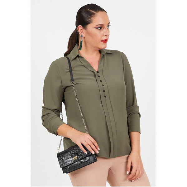 Green Collar Long Sleeve Blouse