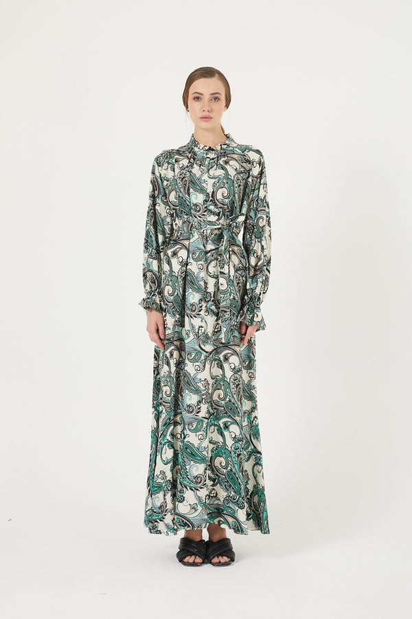 Abstract Print Soft-Drape Modest Maxi Dress