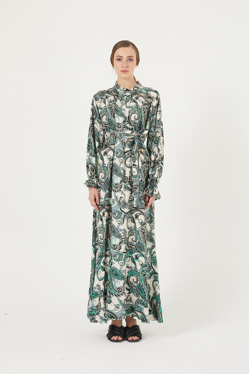 Abstract Print Soft-Drape Modest Maxi Dress