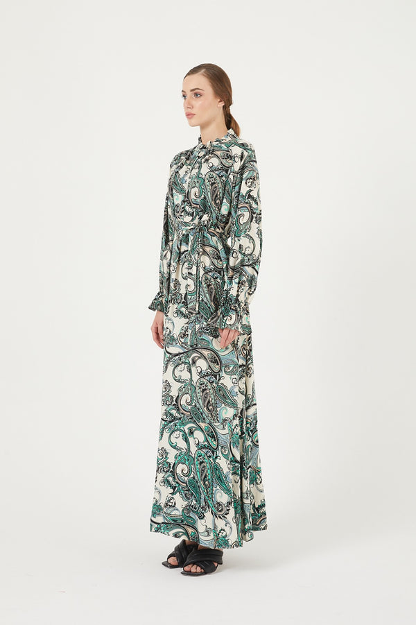 Abstract Print Soft-Drape Modest Maxi Dress