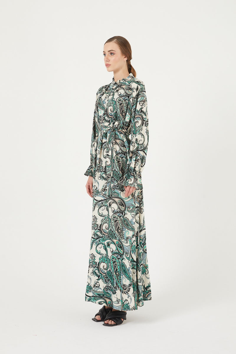 Abstract Print Soft-Drape Modest Maxi Dress
