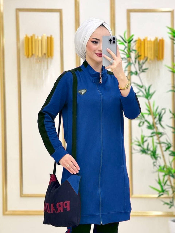 Sport Stripe Cotton-Blend Modest Tracksuit